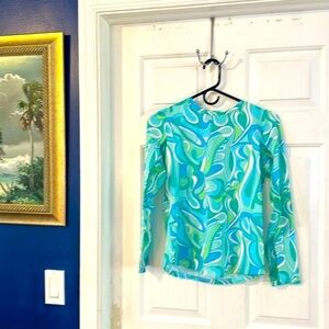 Icikuls Blue & Green Long Sleeve Polyester & Spandex Crewneck Athlete Top Size S